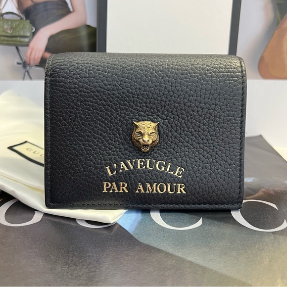 Gucci Animalier Compact Bifold Wallet in Grained Calfskin Leather Authentic - Picture 1 of 9